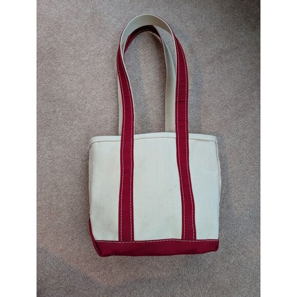 Vintage 80s Small Red LL Bean Zip Boat and Tote Long Strap Stiff Canvas Made USA - Picture 5 of 6